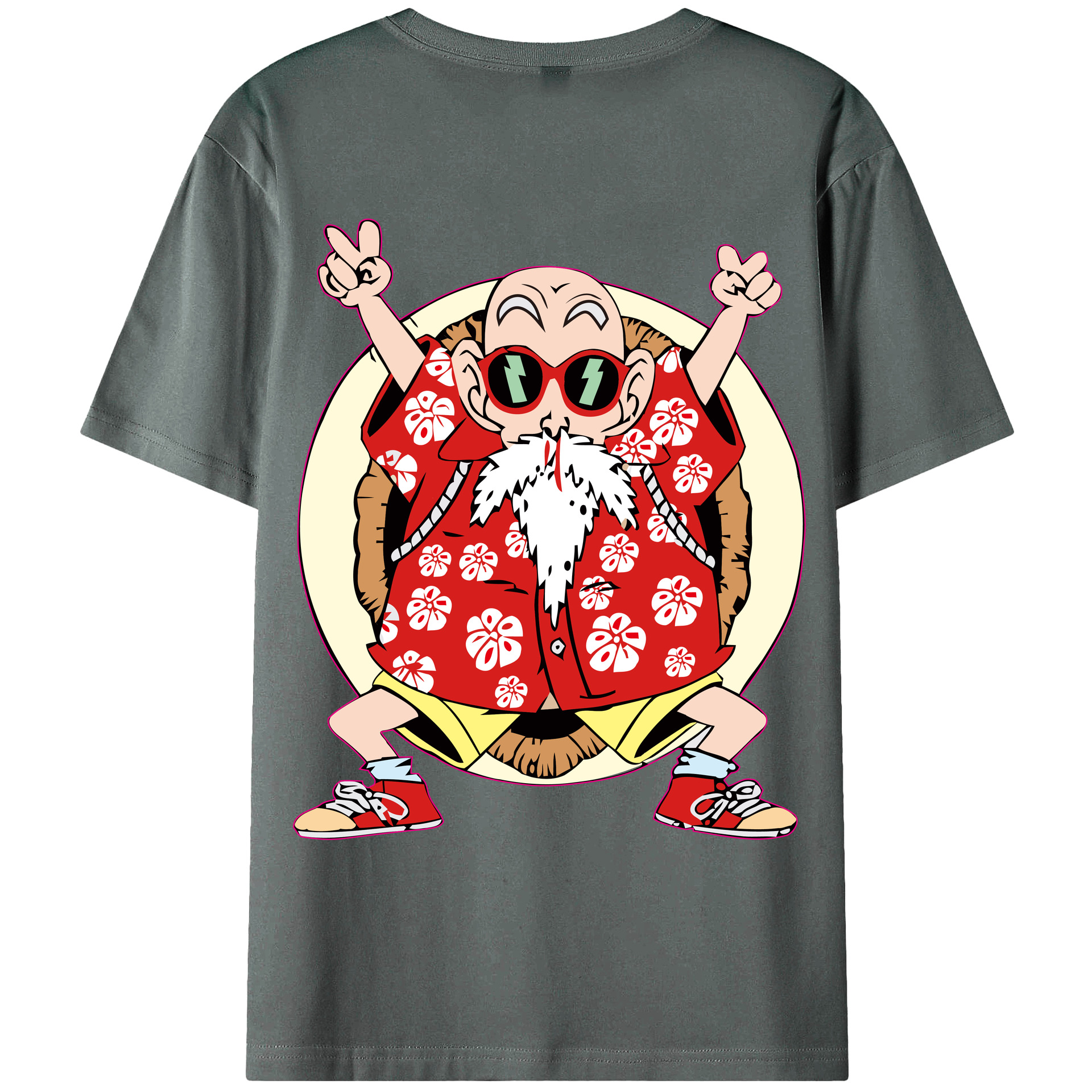 （画像用） ドラゴンボール 亀仙人（かめせんにん） DRAGON BALL Master Roshi Kame Sennin 綿100％ メンズ半袖Tシャツ（バックプリント） 通気性